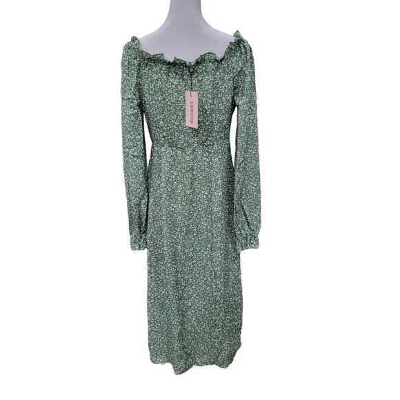 Missguided Women's Button Thru Milkmaid Midi Dress Ditsy Green Size 6 NEW - Picture 15 of 16